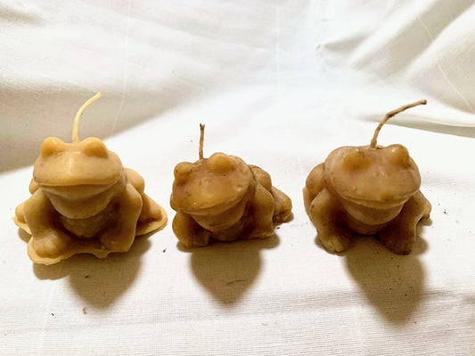3 Frog shaped bees wax candles