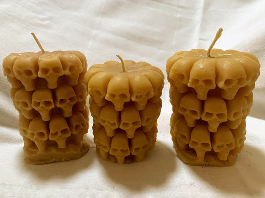 3 Skull Pillar Candles made with Bees Wax