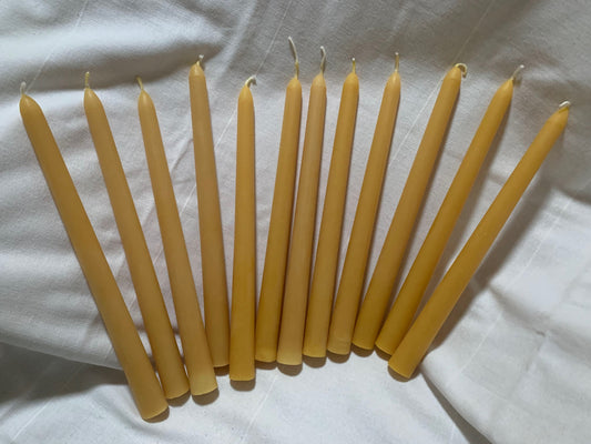 12 Taper Candles made with Beeswax